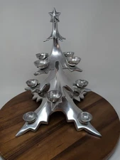 Vintage Pottery Barn Christmas Tree Candle Holder Silvertone Metal 15" X 12"