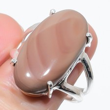 Natural Brown Agate Gemstone 925 Sterling silver Jewelry Ring Size-8 US 