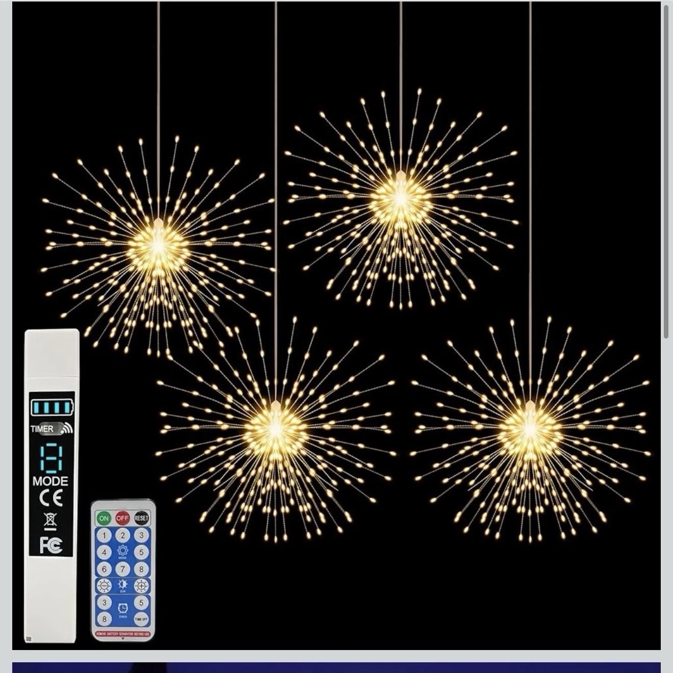 4 Pack Starburst Sphere Lights,200 LED Firework Lights, 8 Modes Dimmable Remote