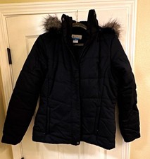 Columbia Girls Size L Black Hooded Puffer Jacket Zip Faux Fur Trim