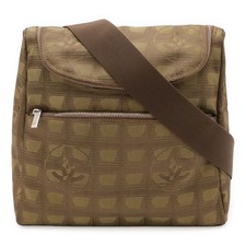 Chanel Nylon Jacquard Leather Backpack Khaki Women Green One Size