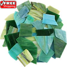Green Mixed Stained Glass Scrap Pieces Sheets, Glass Mosaic Tiles for Art Crafts