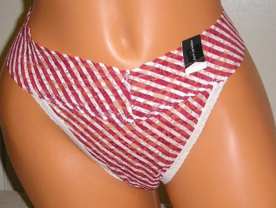 Bragas Lencería Ambrielle Rojo Blanco Rayas Encaje Tanga Talla 9 XXL Regalo Adulto Foto 2 de 4