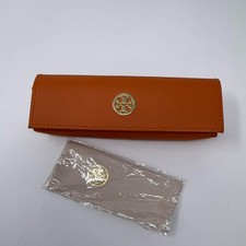 Tory Burch Eyeglasses Case Saffiano Orange Gold Logo Magnetic Cleaning Cloth