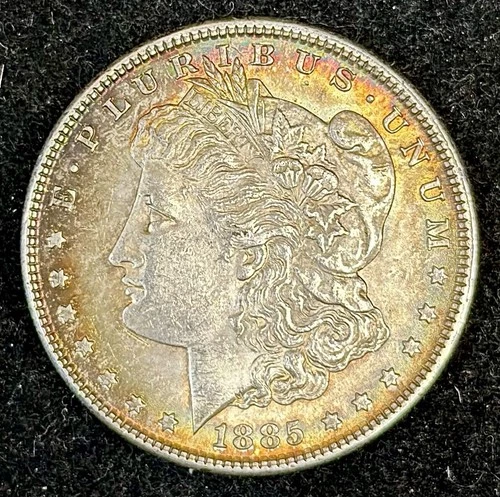 1885-P XF $1 Morgan Silver Dollar - Rainbow Accent Toning - Beautiful Coin!