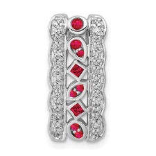 14k White Gold Diamond and .17ctw Ruby Fancy Chain Slide Pendant