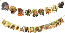 Vintage Thanksgiving Banner - Large 10 Feet, Pack of 2 | Turkey Banner, Retro Th