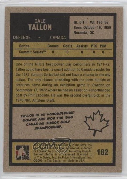2009-10 ITG 1972 The Year in Hockey Dale Tallon #182 - Image 2 of 2