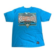 VINTAGE 90s Harley Davidson T-Shirt RARE Blue Size Large TP Cycle Danbury CT