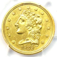 1839 Classic Gold Quarter Eagle $2.50 Coin - PCGS AU Details - Rare Date!