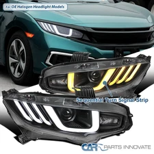 Black Fits 2016-2021 Honda Civic Halogen Projector Headlights Sequential Strips