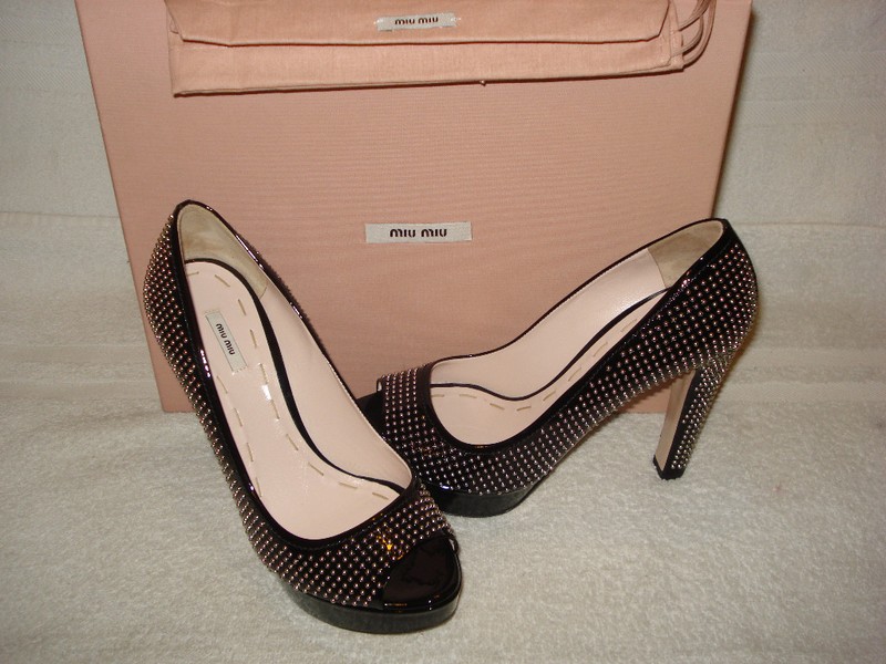 100% AUTHENTIC NEW WOMEN PRADA MIU MIU VERNICE SPIKE PLATFORM HEELS/PUMPS US 6.5