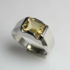Natural Citrine Gemstone with 925 Sterling Silver Ring For Men's #C990
