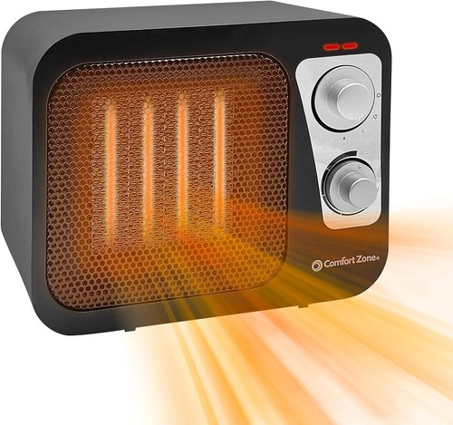 Comfort Zone Electric Retro Design Ceramic Space Heater, Adjustable Black