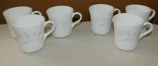 Lot of 6 Corelle Pink Trio White Swirl Blue Rim Coffee Mugs Cups
