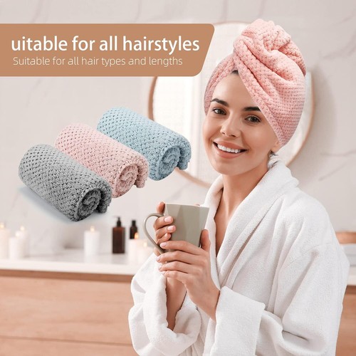 3 toallas de microfibra para el cabello, envolturas para el cabello para mujeres - Foto 7 di 12