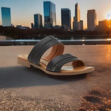 NEW Coach And Four Black Leather Slide Sandals / Women’s Size 8