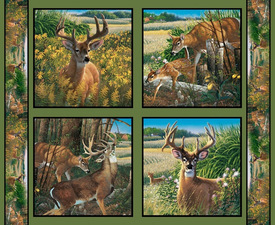 SPRINGS CREATIVE Wild Wings Feast In the Wood Deer Pillow Panel Cotton Fabric By The Yard 64448