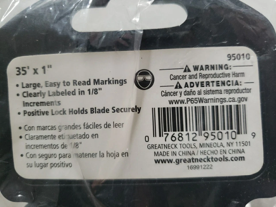 Great Neck ExtraMark Tape Measure 1" x 35ft Steel Yellow/Black 95010 - Image 2 of 2