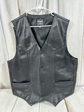 Leather Western Motorcycle Biker Vest Men size 50 Black Snap Button