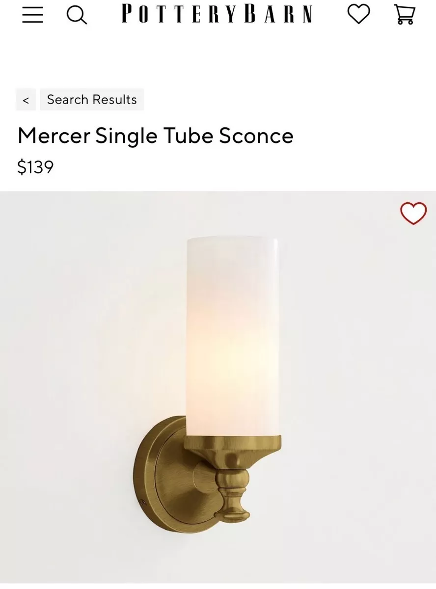 NIB Pottery Barn Antique Tumbled Brass Mercer Single Tube Sconce