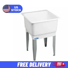 Freestanding White Laundry Garage Sink Utility Bowl Wash Tub Basin Mustee Drain