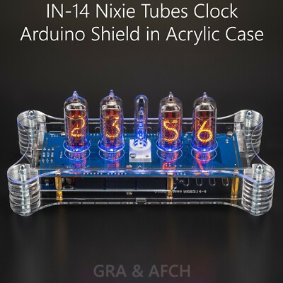 IN-14 Arduino Shield Nixie Clock in Acrylic Case [WITH OPTIONS GPS TEMP] 4 TUBES