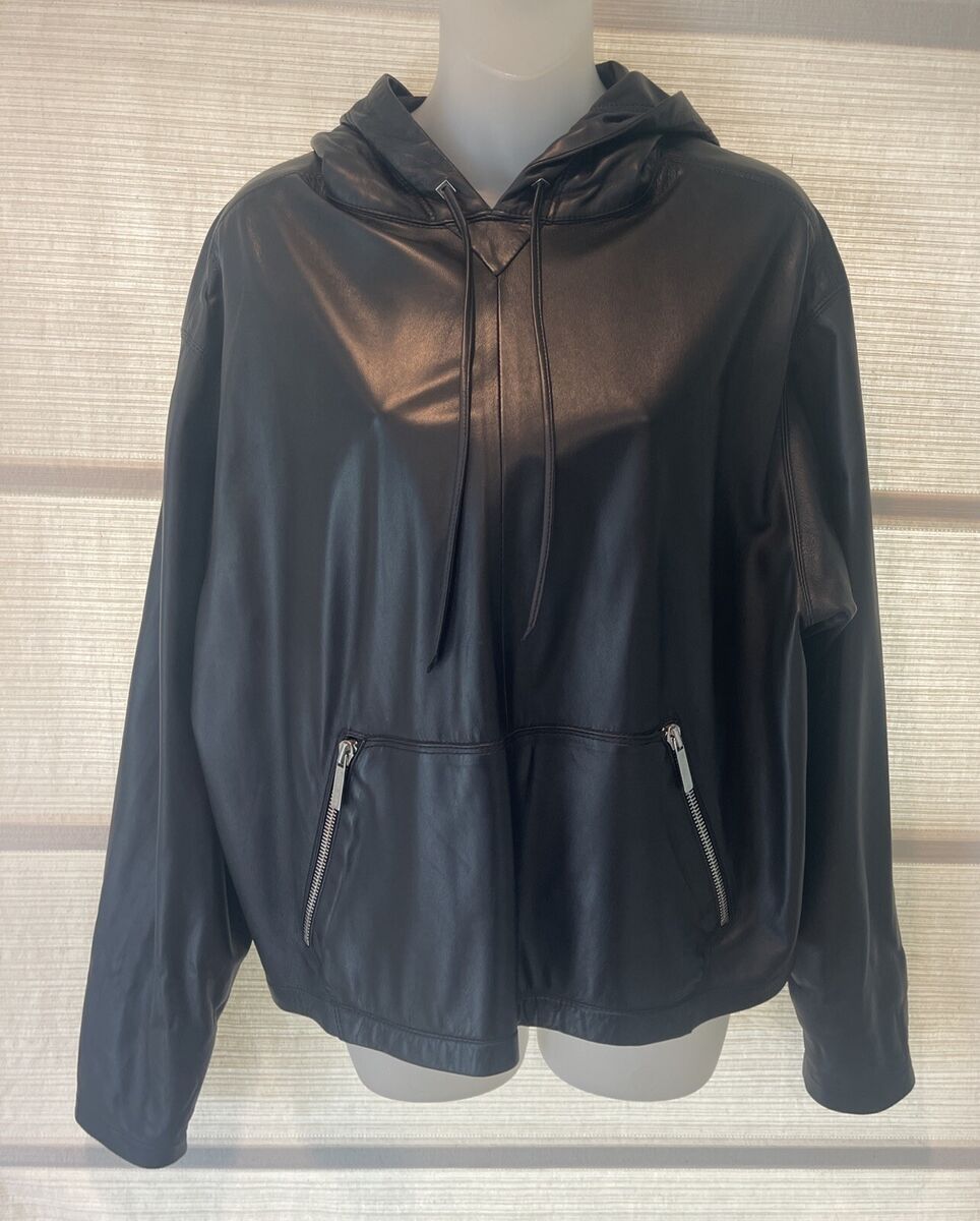 Bottega Veneta Black Buttery Soft Black Leather Hoody Bottega Veneta Black Buttery Soft Black Leather Hoody
