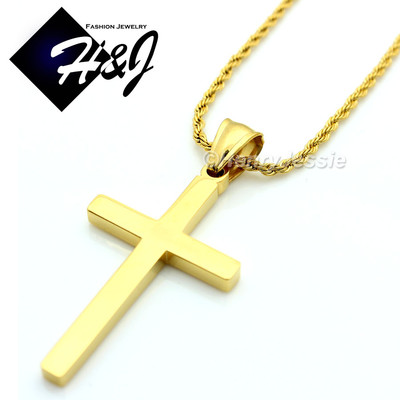 18''20''24''Stainless Steel 1.5mm Gold Plated Rope Chain Necklace Cross Pendant*GP