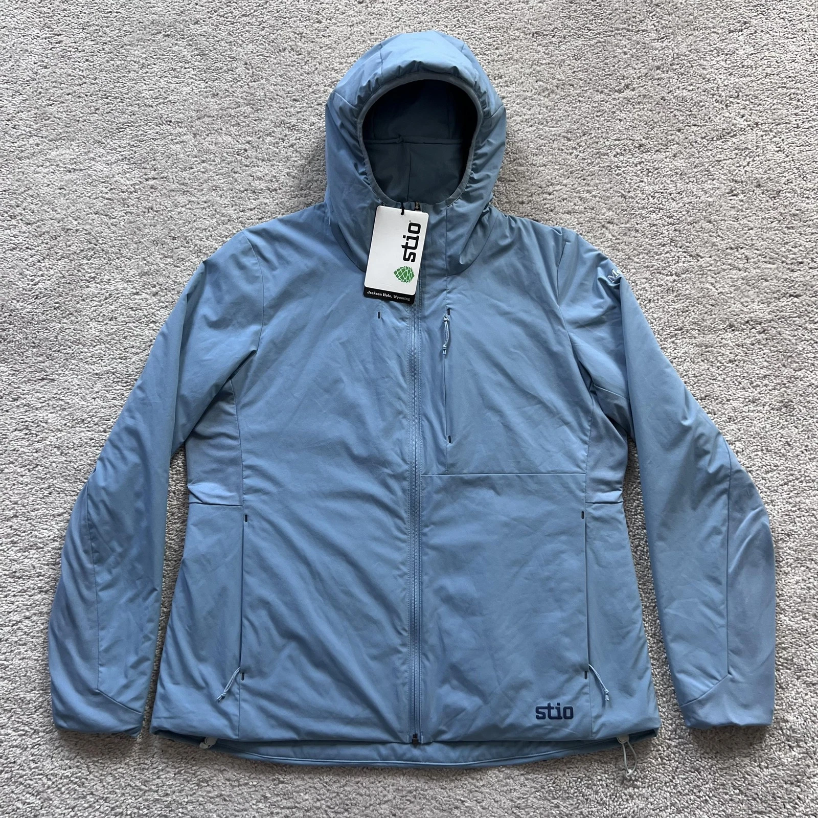 Stio Fernos Insulated Softshell Jacket Womens XL Blue Hooded Ski Snowboard