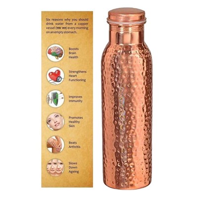34oz Pure Copper Water Bottle - Handmade Hammered Finish -Ayurvedic Health