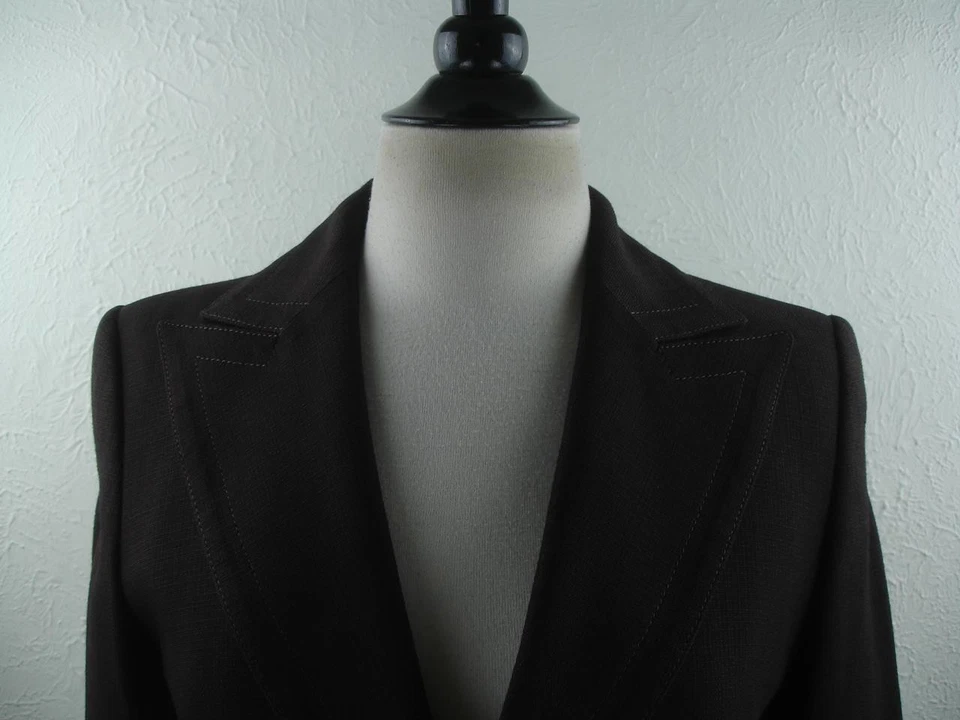 Mujer 8 38 Escada Marrón 2 Piezas Traje Puños Anchos Pierna Pantalones 30 X 32 Chaqueta Blazer Foto 3 de 4