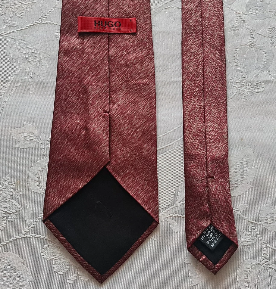 CORBATA PARA HOMBRE CABALLEROS ITALIA VINTAGE AUTÉNTICA HUGO BOSS BORGOÑA SEDA LINO Foto 3 de 4