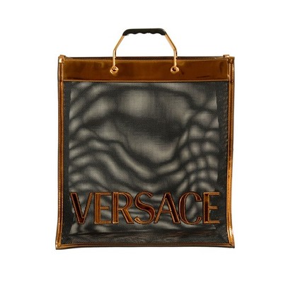 Versace Unisex See Through Leather Trimmed Logo Handbag Bag