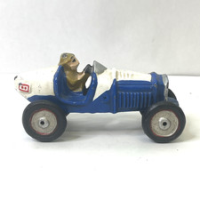 Vintage Cast Iron Blue Race Car w/ Driver Metal Wheels Repro Hubley Style