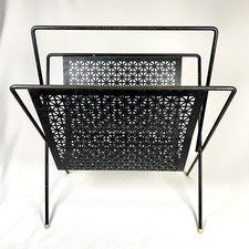 VTG MCM Magazine Floor Rack Black Mesh Metal Wire Album Stand Holder Mid Century