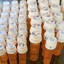 RX Prescription Bottles, Lot of 60, Size Varies, Empty Pill Storage, Amber, B 0