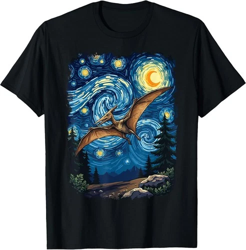 Pterodactyl Dinosaur Prehistoric Starry Night Van Gogh Dino T-Shirt - product listing photo