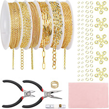 Gold Necklace Chain for Jewelry Making, 46Ft 6 Style Rolled Steel DIY Jewelry Ch