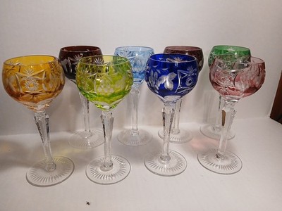 8 Nachtmann Bohemian Multi Color to Clear Crystal Wine Glasses