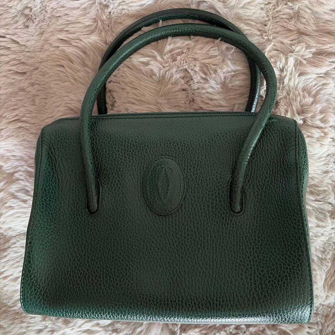 Cartier — Must de Cartier Authentic Green Handbag Leather Tote 2C Zip w/ Dust bag, Card