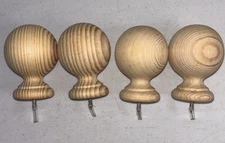 Wood Ball Finials for 1 3/8 inch Drapery Rods Unfinished  Set Of 4 (2 Pair)
