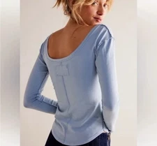 We The Free x Free People Can't Let Go Tee Blue Crop Longsleeve Shirt Top S SEE