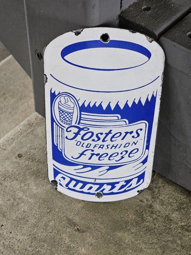 ORIGINAL Porcelain Foster's Freeze Enamel Sign Plate Size 8" x 4.5" Inches