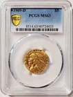 BEAUTIFUL 1909 D Indian $5 Gold Eagle 0.2419 Oz Gold US PCGS 63