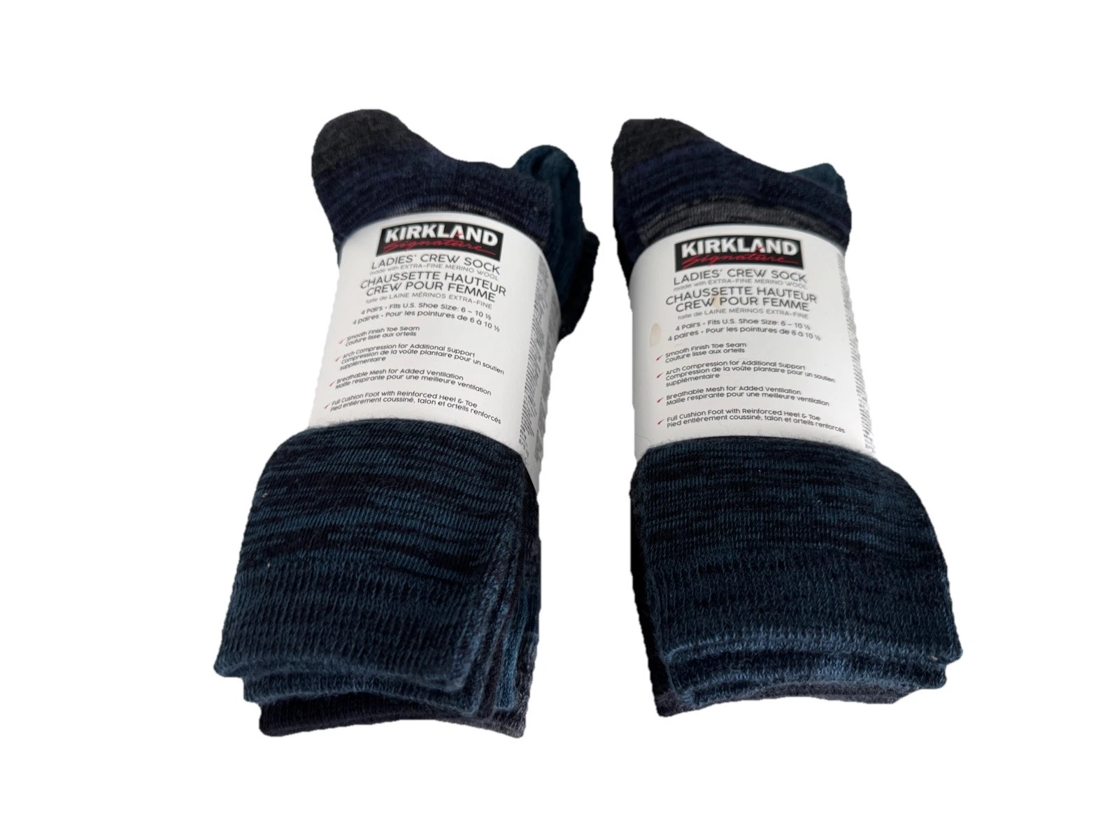 Ladies 8 Pairs Kirkland Signature Merino Wool Outdoor Hiking Trail Socks 6-10
