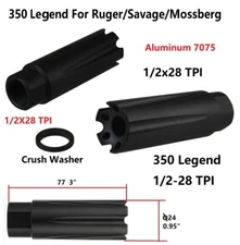 350 Legend Linear Style Muzzle Brake 1/2-28 1/2"x28 RH TPI For Ruger/Sav/Mos.