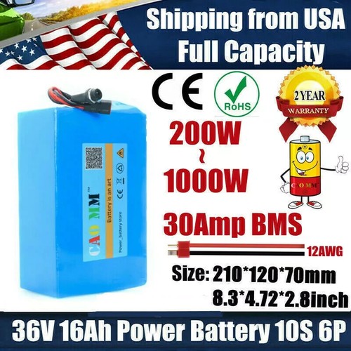 Batería Para Bicicleta Eléctrica 36V 16Ah - Con Cargador, Luz Trasera Y Candado, Para Motores De 200W A 750W