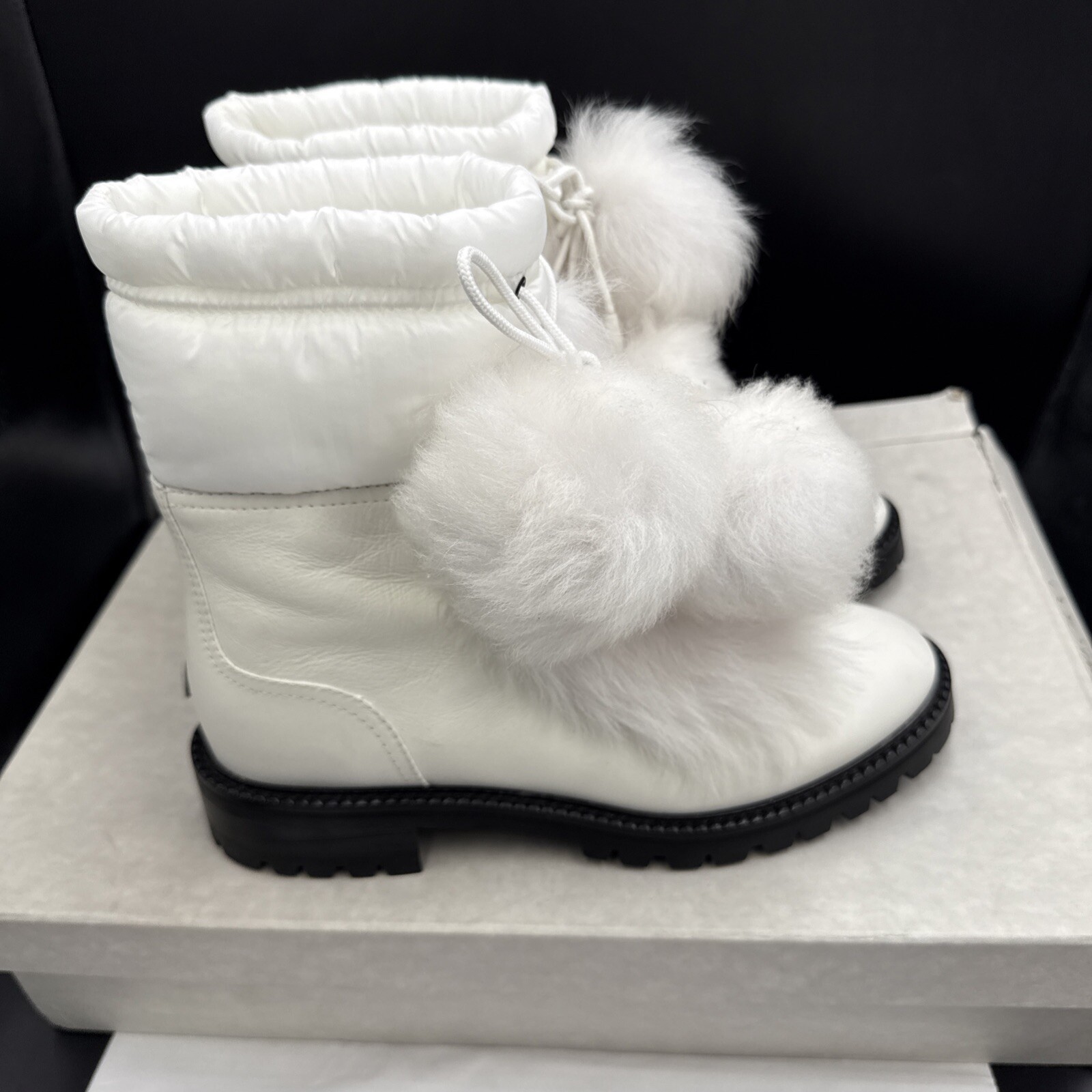 JIMMY CHOO Glacie White Leather Fur Snow Ankle Ski Boot UK 6.5 Eu 39.5