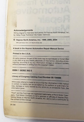 Manual de reparación Haynes 36020 1991-2000 Ford Escort y Mercury Tracer todos los modelos usados - Imagen 5 de 7